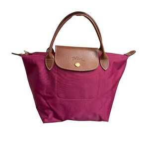Longchamp le pliage dark pink berry burgundy small tote bag